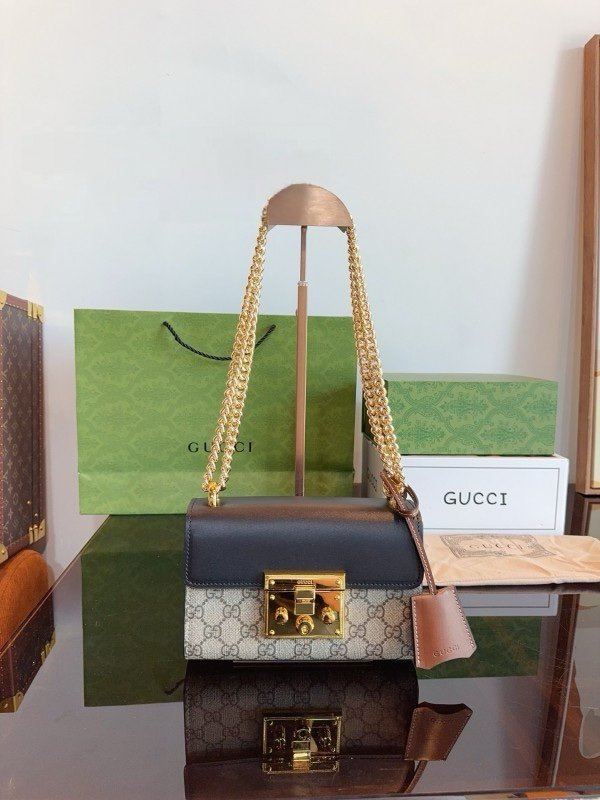 Gucci GG Supreme Monogram Small Padlock Shoulder Bag Black Mystic With OG Box & Dust Bag (409487 Black)